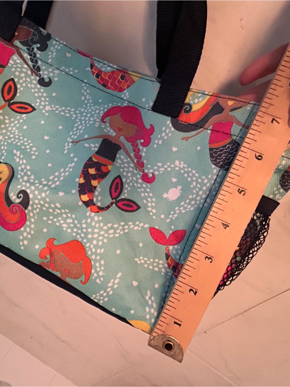 Thirty one Mermaid Tote Bag - Teal with Multicolor Mermaids. Embroidered R - Picture 5 of 7